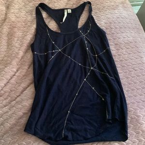 Dark blue tank top crossed in back with beads